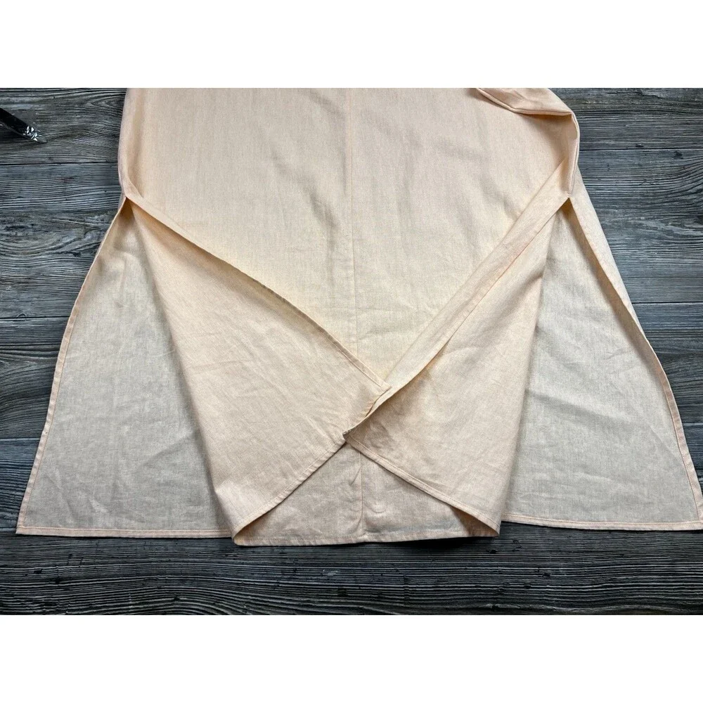 DKNY Peach A-Line Shift Dress L Linen Blend Side Slits Pullover Minimalist Beach